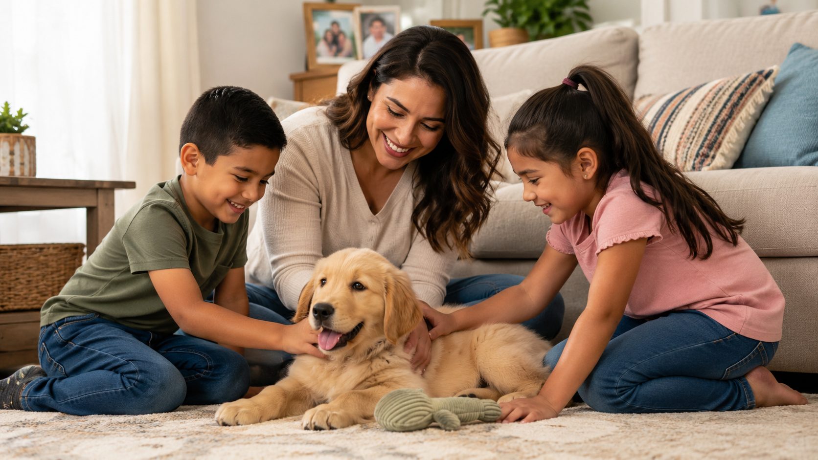 Familia feliz con su cachorro en Bradenton